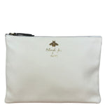 Gucci Ivory Pebbled Leather Bee Zip Clutch Pouch