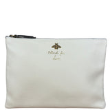 Gucci Ivory Pebbled Leather Bee Zip Clutch Pouch