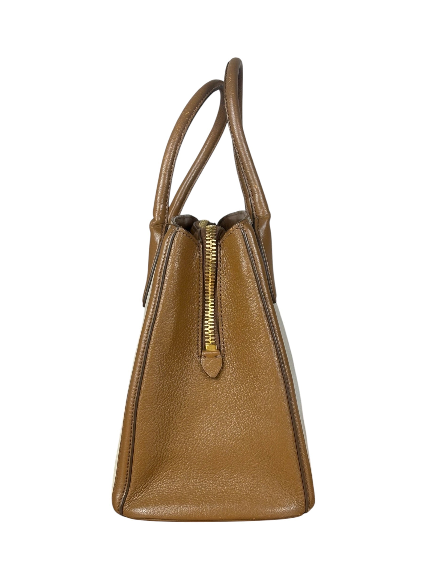 Miu Miu Beige/Brown Bicolor Leather Madras Handbag