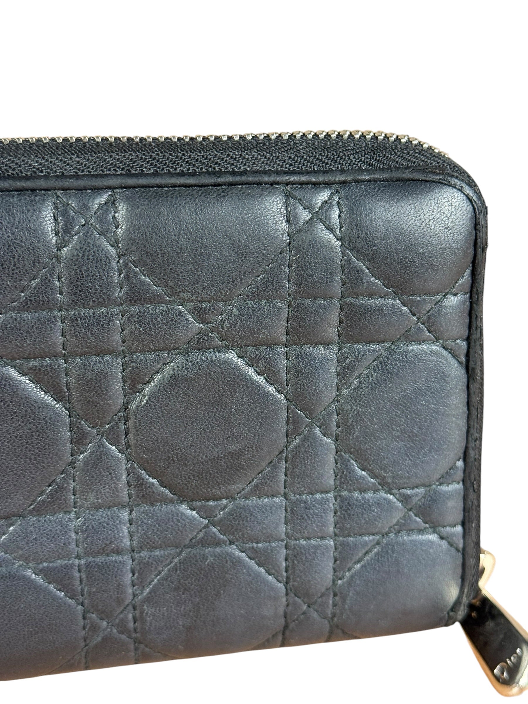 Christian Dior Vintage Black Quilted Leather Zippy Wallet