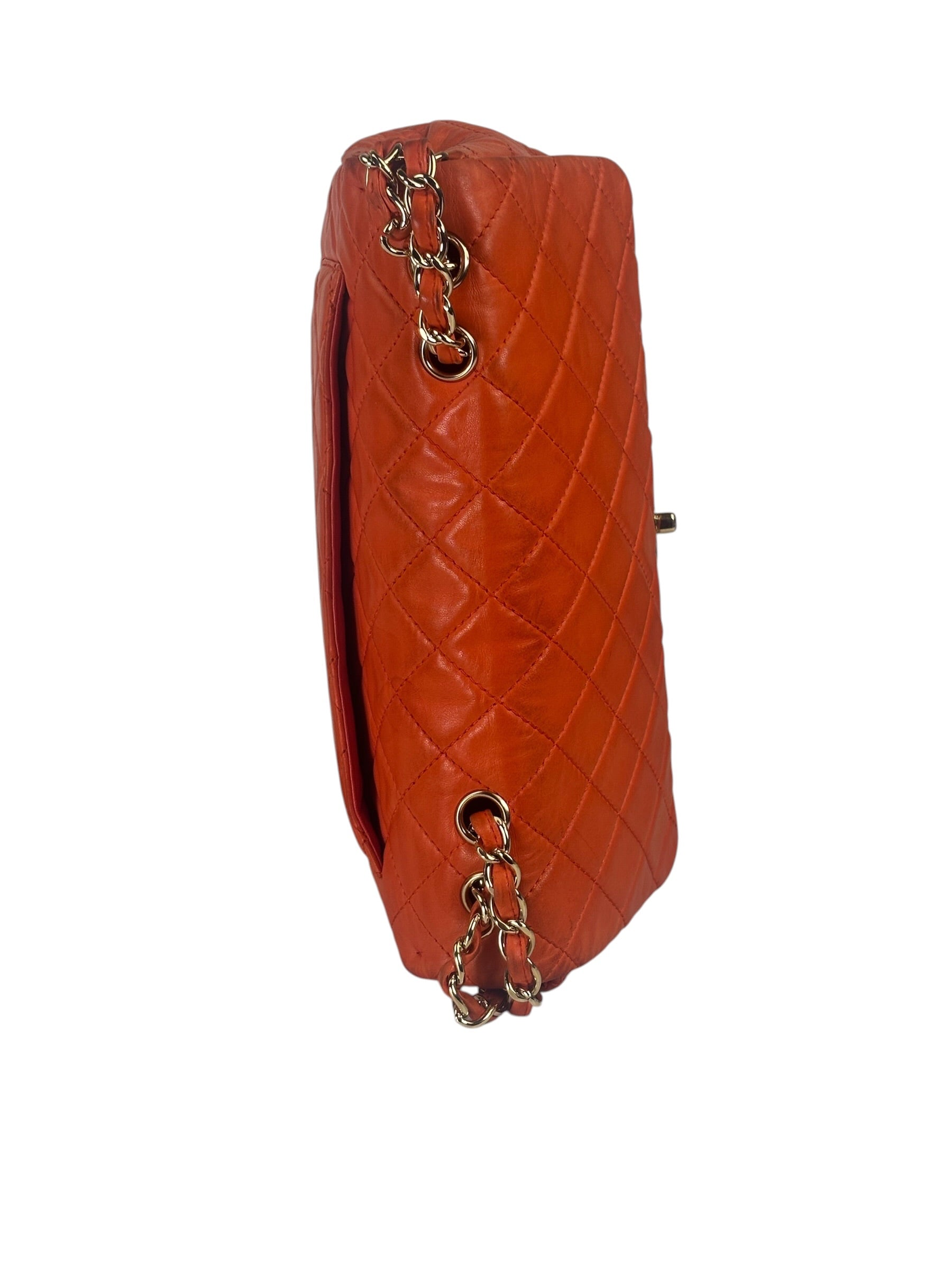 Chanel Orange Quilted Lambskin Flap Bag 2008