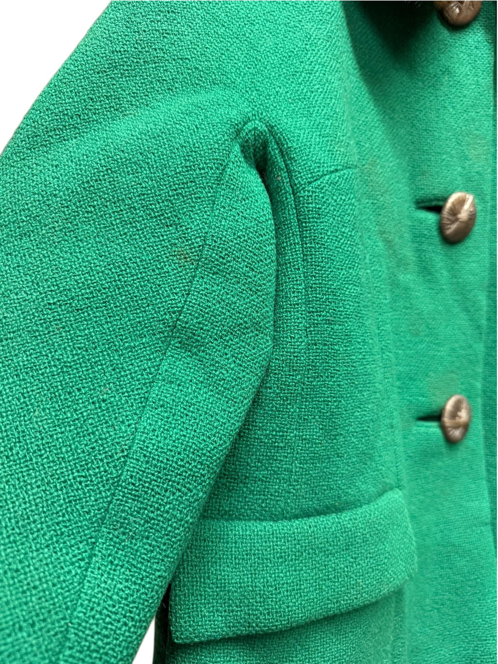 Vintage Green Wool Twill Fur Collar Coat