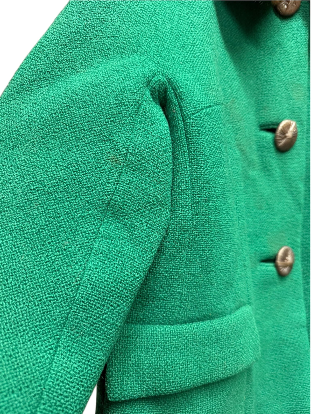 Vintage Green Wool Twill Fur Collar Coat