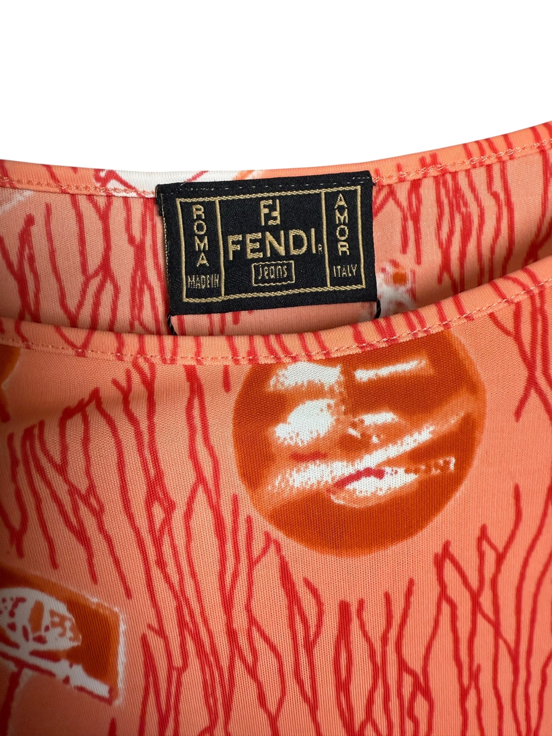 Fendi Tessuto Nylon Orange Graphic Top