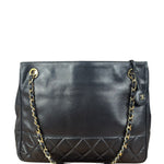 Chanel Vintage Black Leather Quilted Bottom Chain Tote Bag 1987