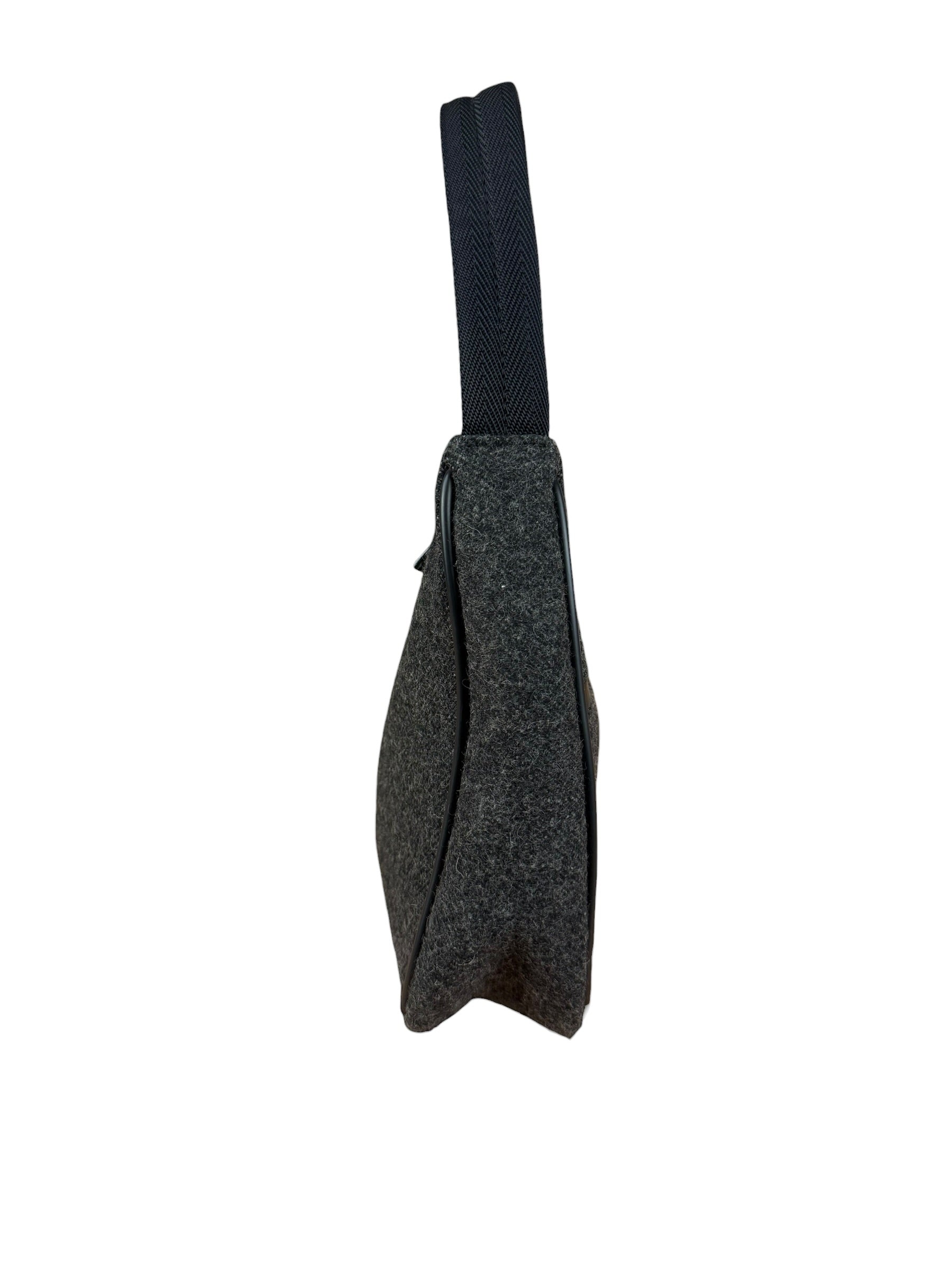 Prada Charcoal Gray Wool Sport Mini Hobo Bag