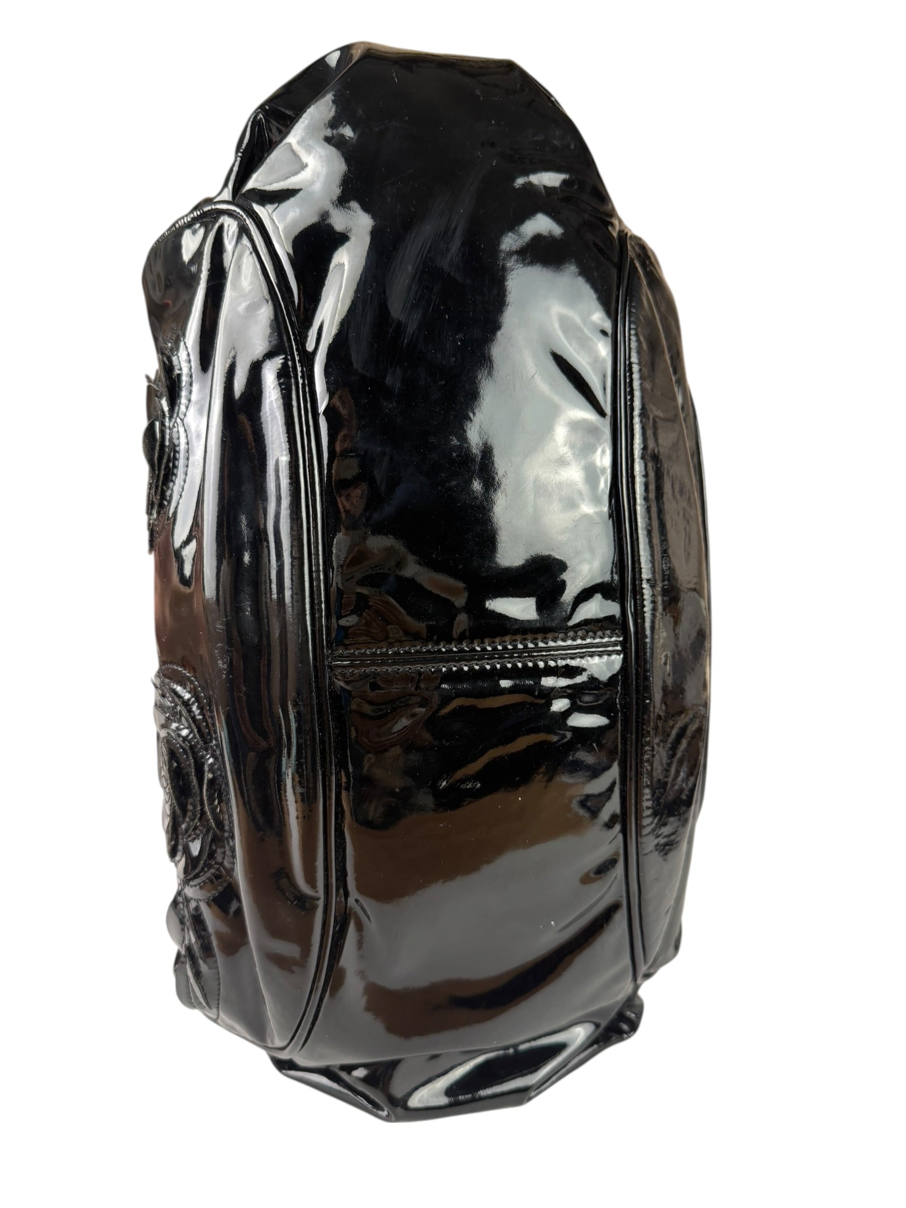 Chanel Black Patent Leather Camellia Petals Shoulder Bag 2010