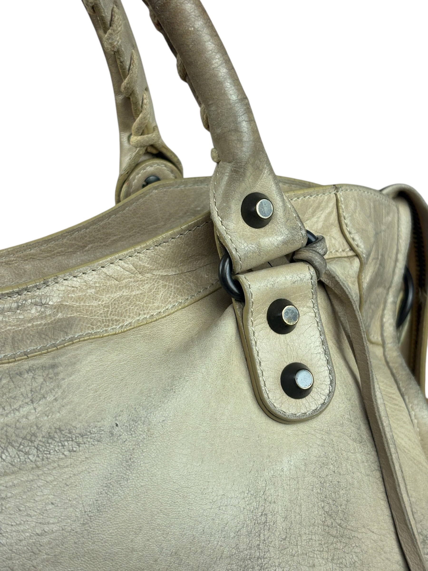 Balenciaga Vintage Almond Beige Leather Small City Two-Way Bag