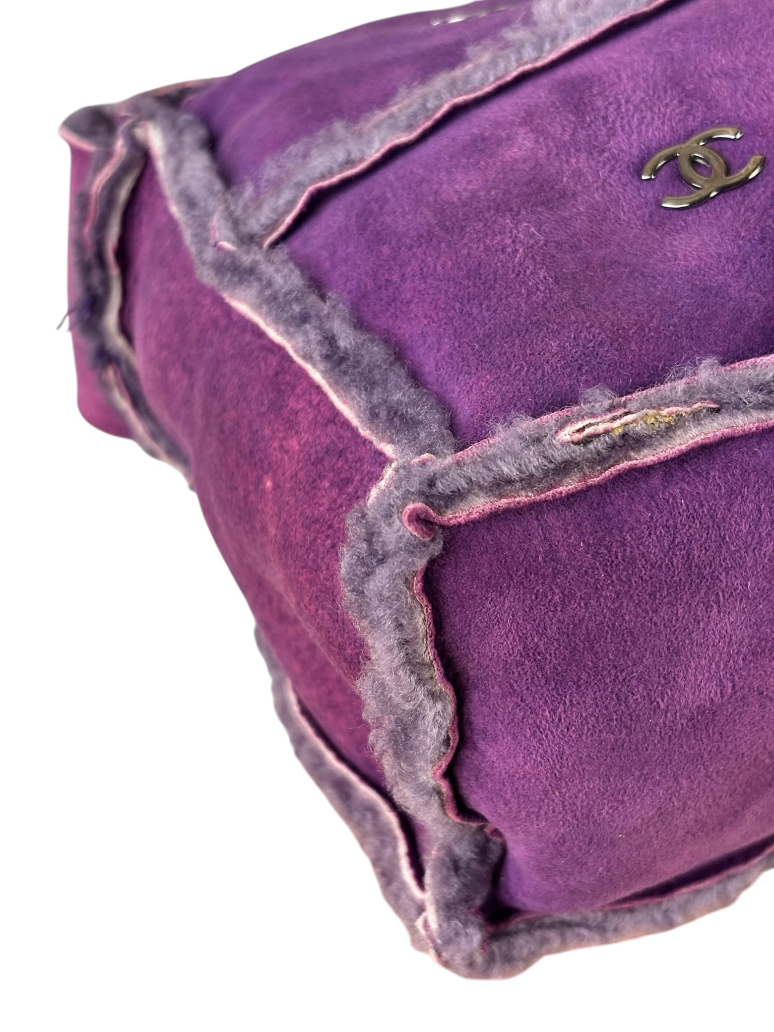 Chanel Vintage Purple Shearling/Suede Patchwork Shoulder Bag 2000