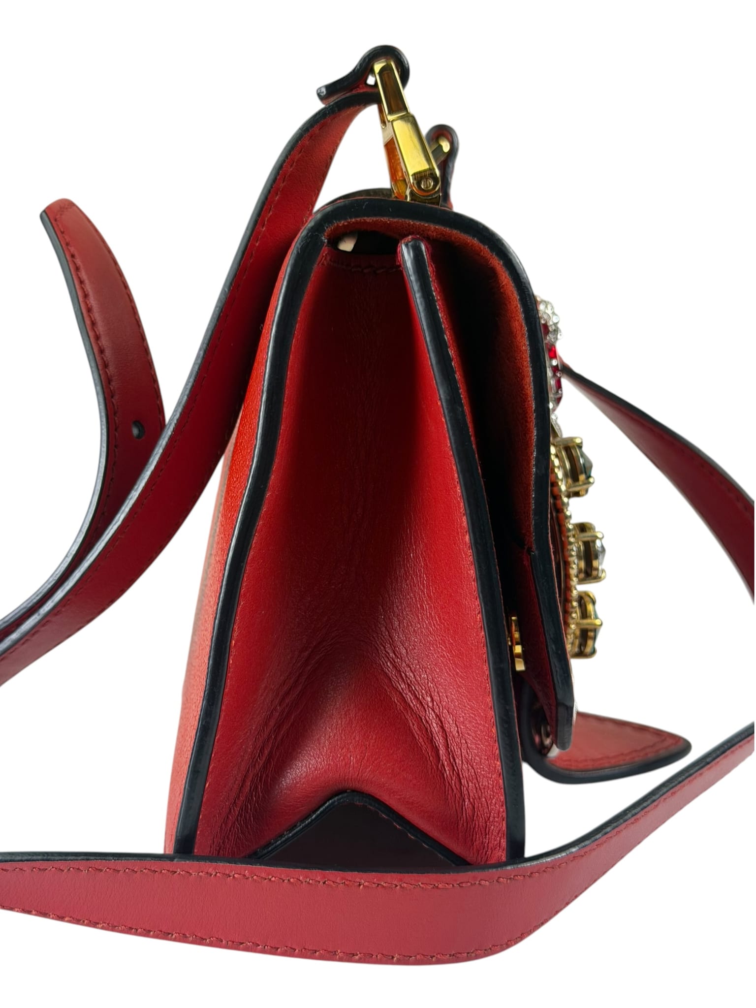 Miu Miu Red Leather Lady Jeweled Flap Bag
