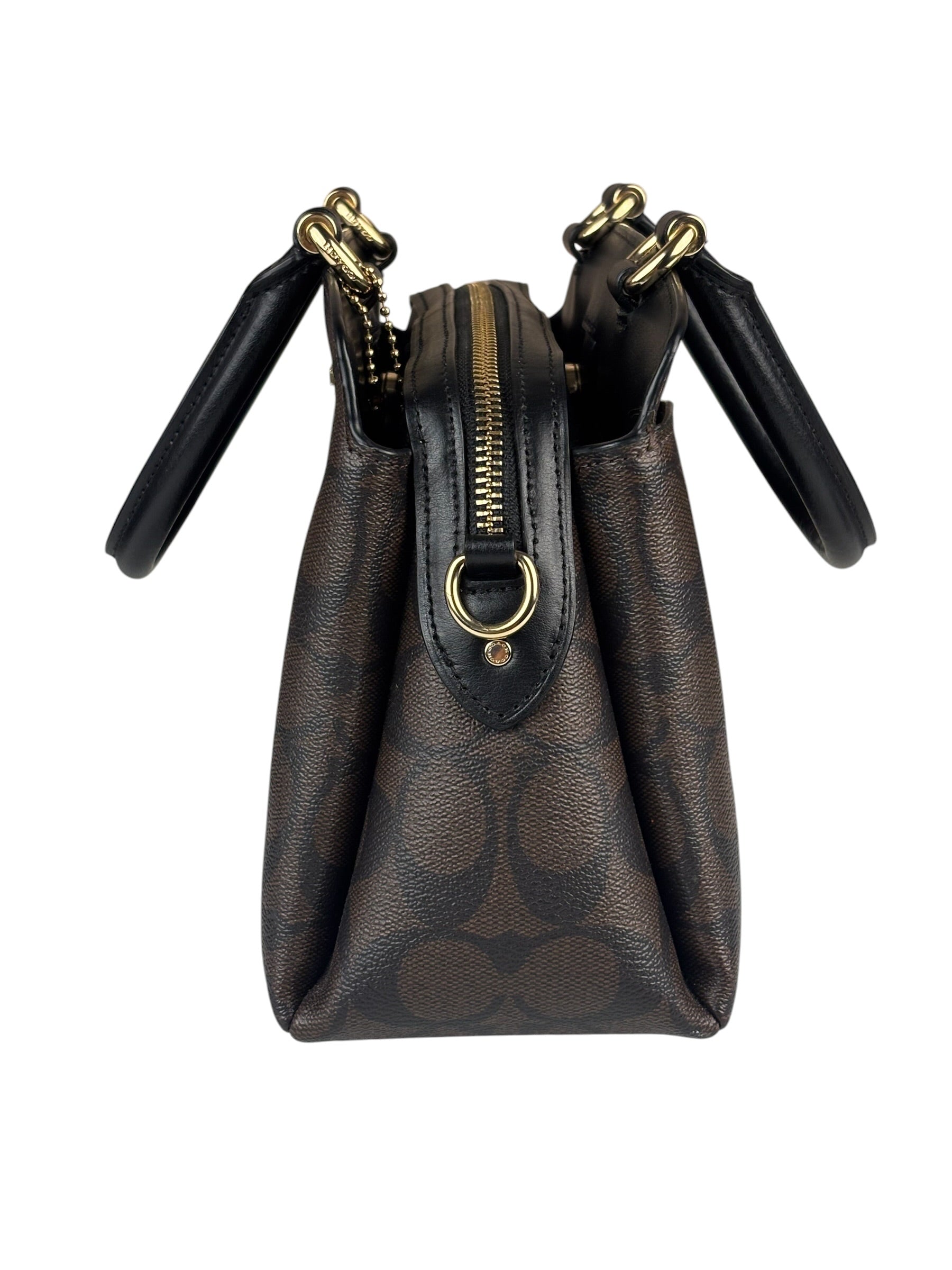 Coach Brown/Black Leather Mini Lillie Carryall In Signature Two-Way Bag