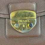 Prada Rich Brown Vitello Daino Sound Lock Satchel Shoulder Bag