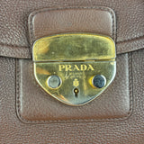 Prada Rich Brown Vitello Daino Sound Lock Satchel Shoulder Bag