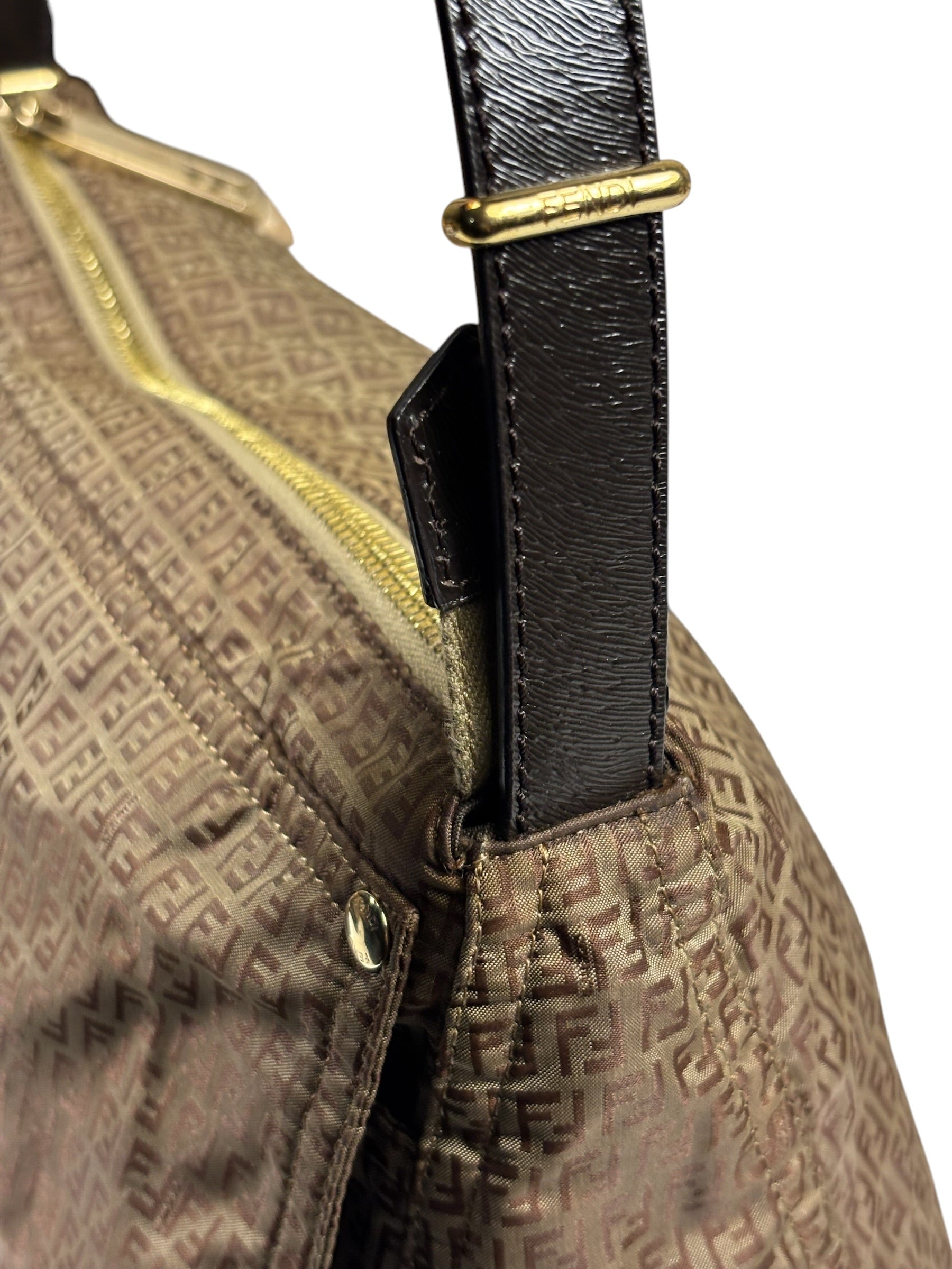 Fendi Brown Leather Trim Zucca Mamma Forever Baguette