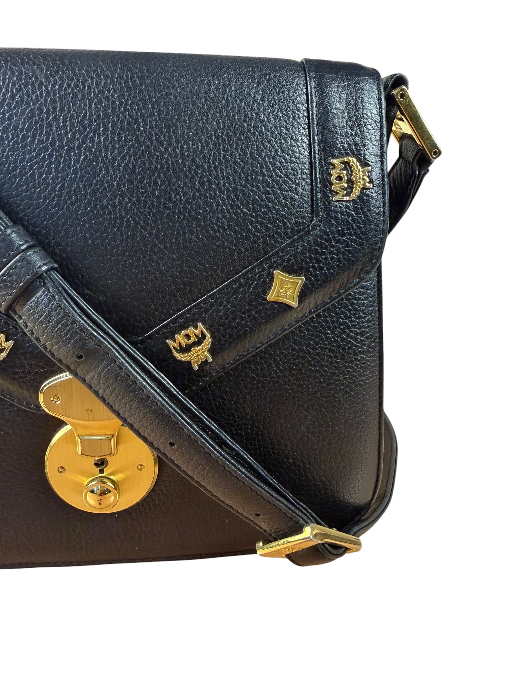 MCM Vintage Black Leather Crossbody Bag