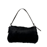 Fendi Black Leather Trim Plush Rabbit Fur Baguette