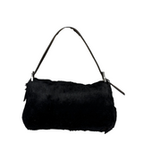 Fendi Black Leather Trim Plush Rabbit Fur Baguette