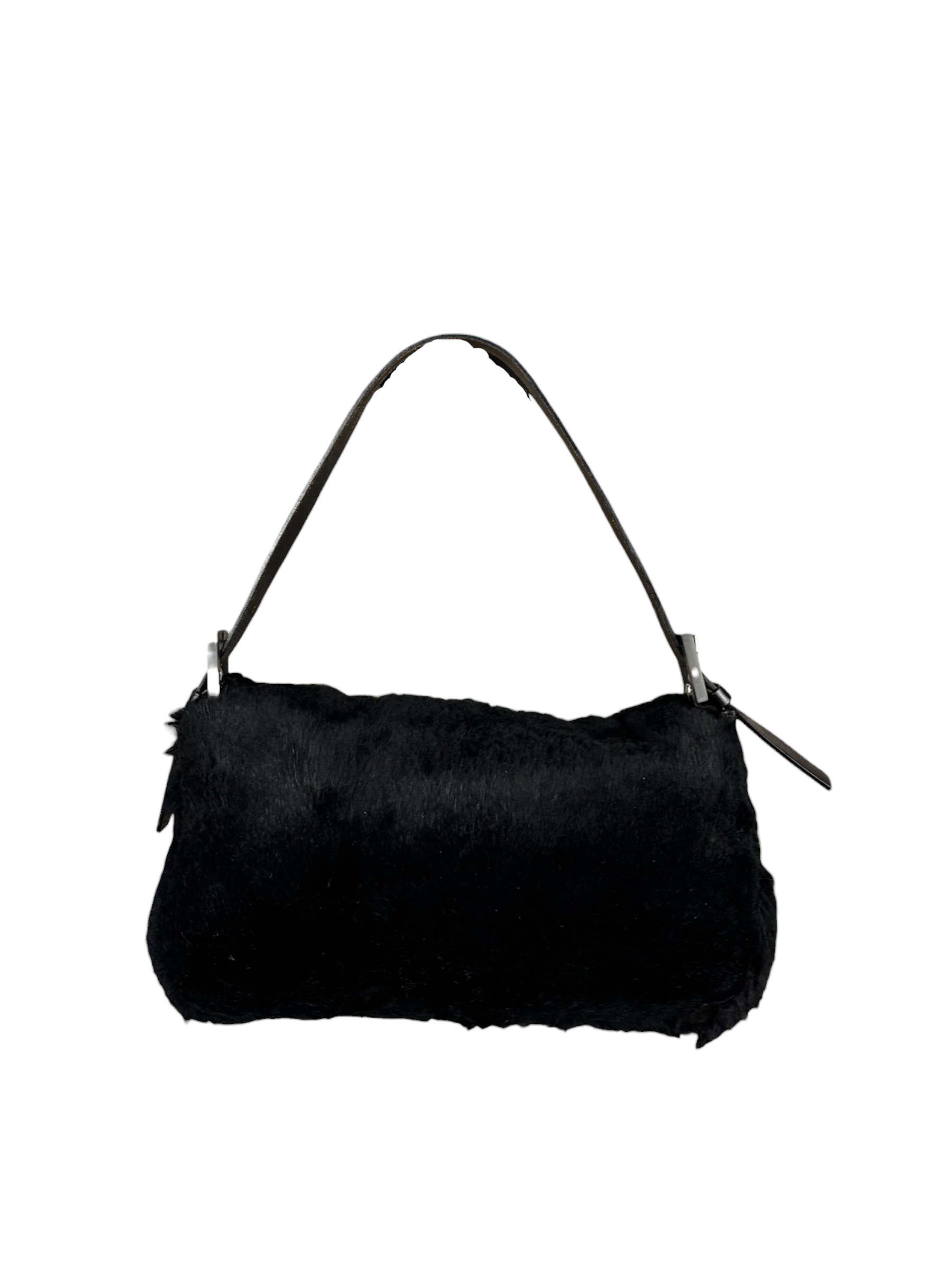 Fendi Black Leather Trim Plush Rabbit Fur Baguette