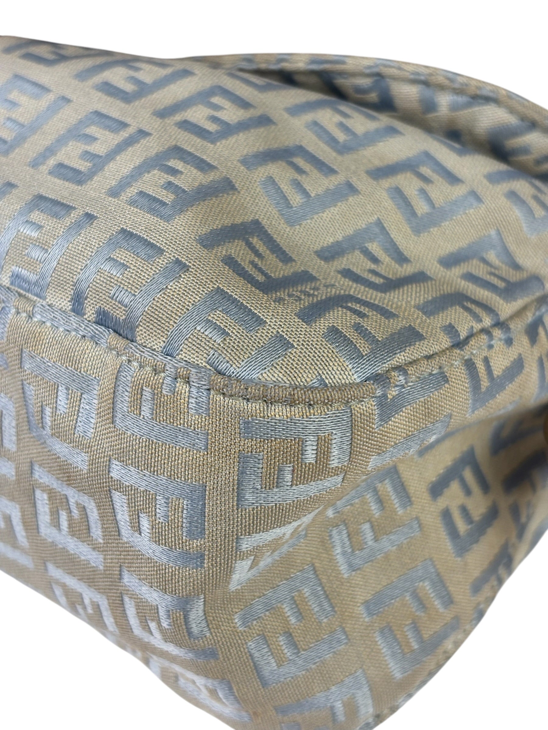 Fendi Leather Light Blue Trim Zucca Baguette