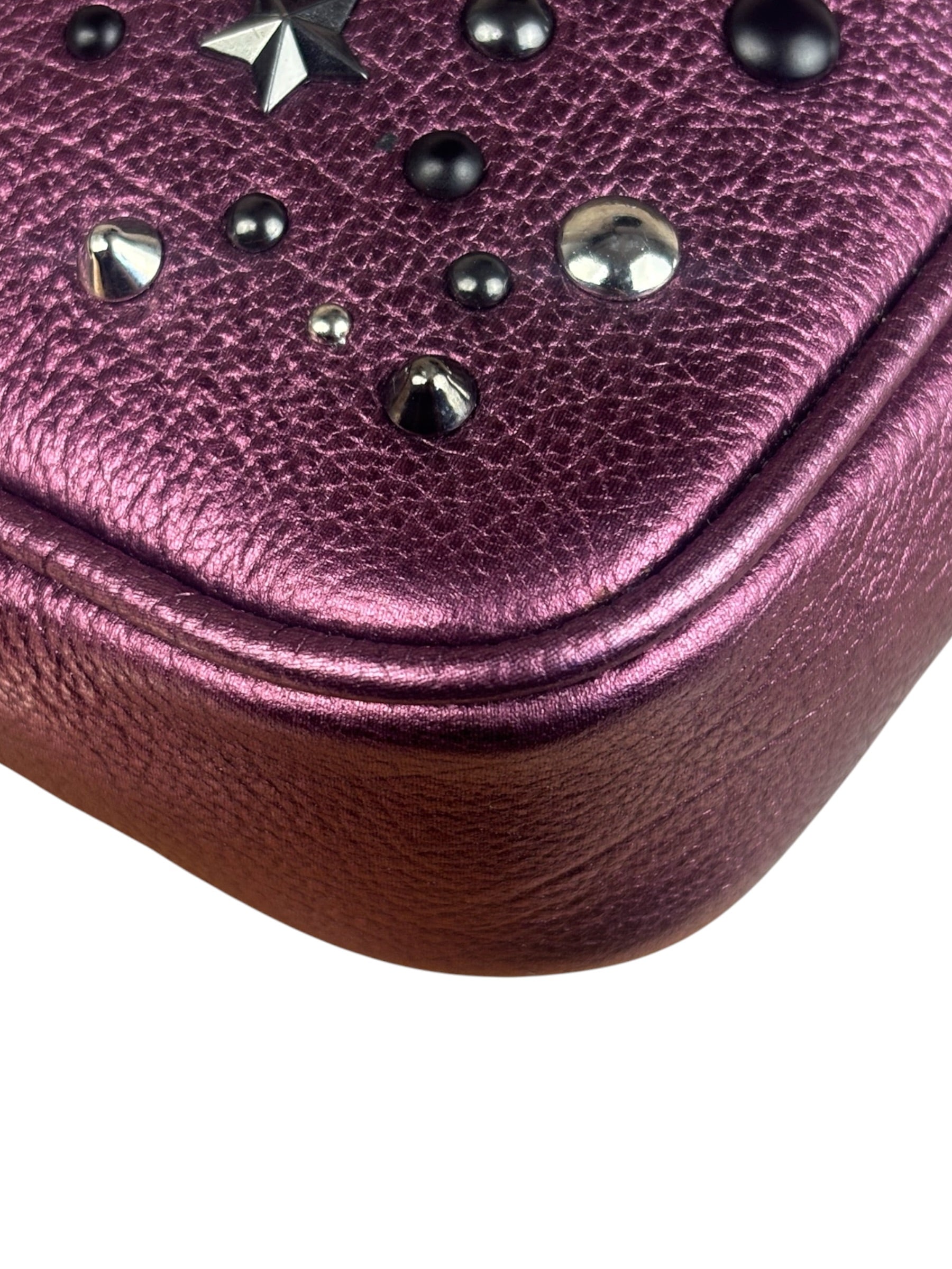 Coach Purple Metallic Studded Leather Zip Pouch