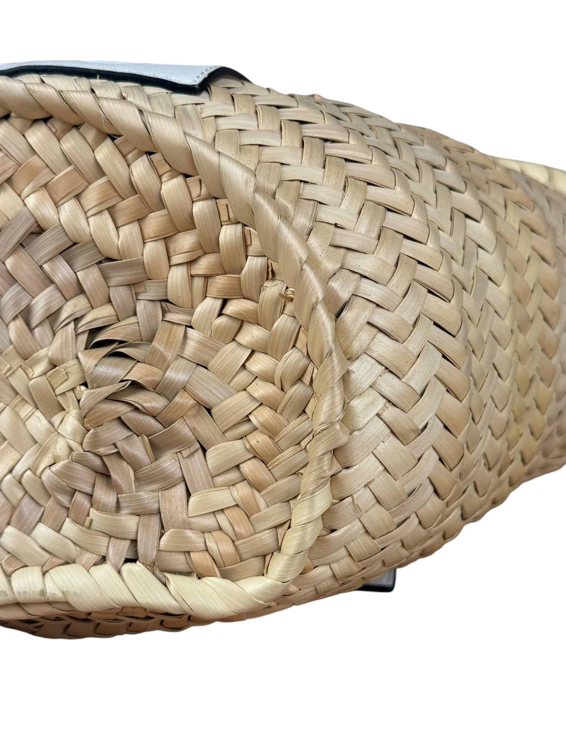 Loewe White Leather Raffia Basket Bag