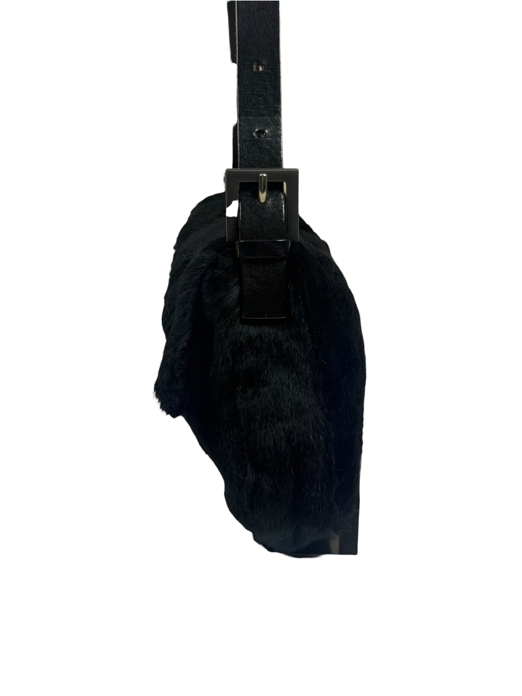 Fendi Black Shearling/Leather Trim Baguette