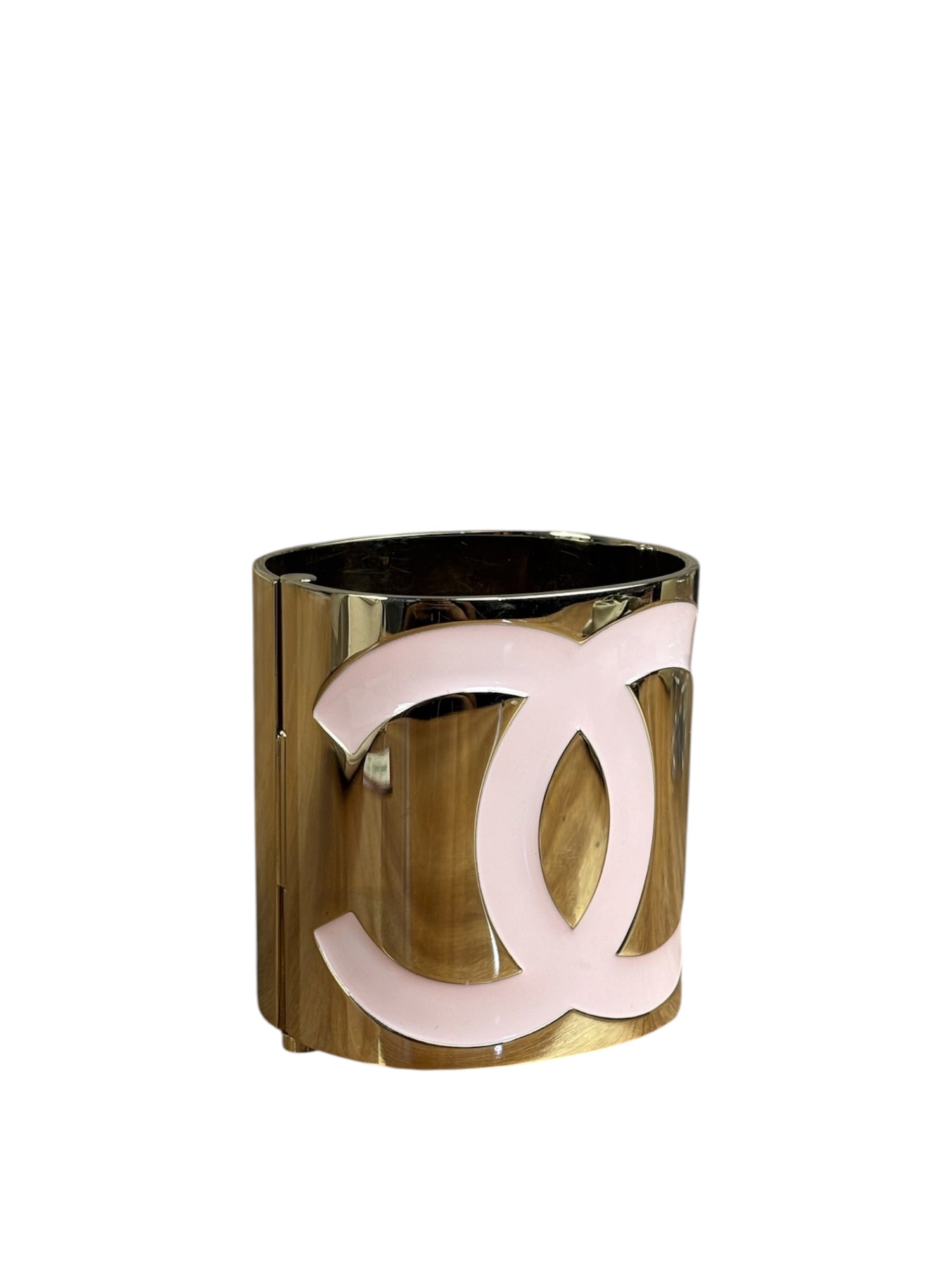 Chanel Pink/Gold Resin CC Wide Cuff
