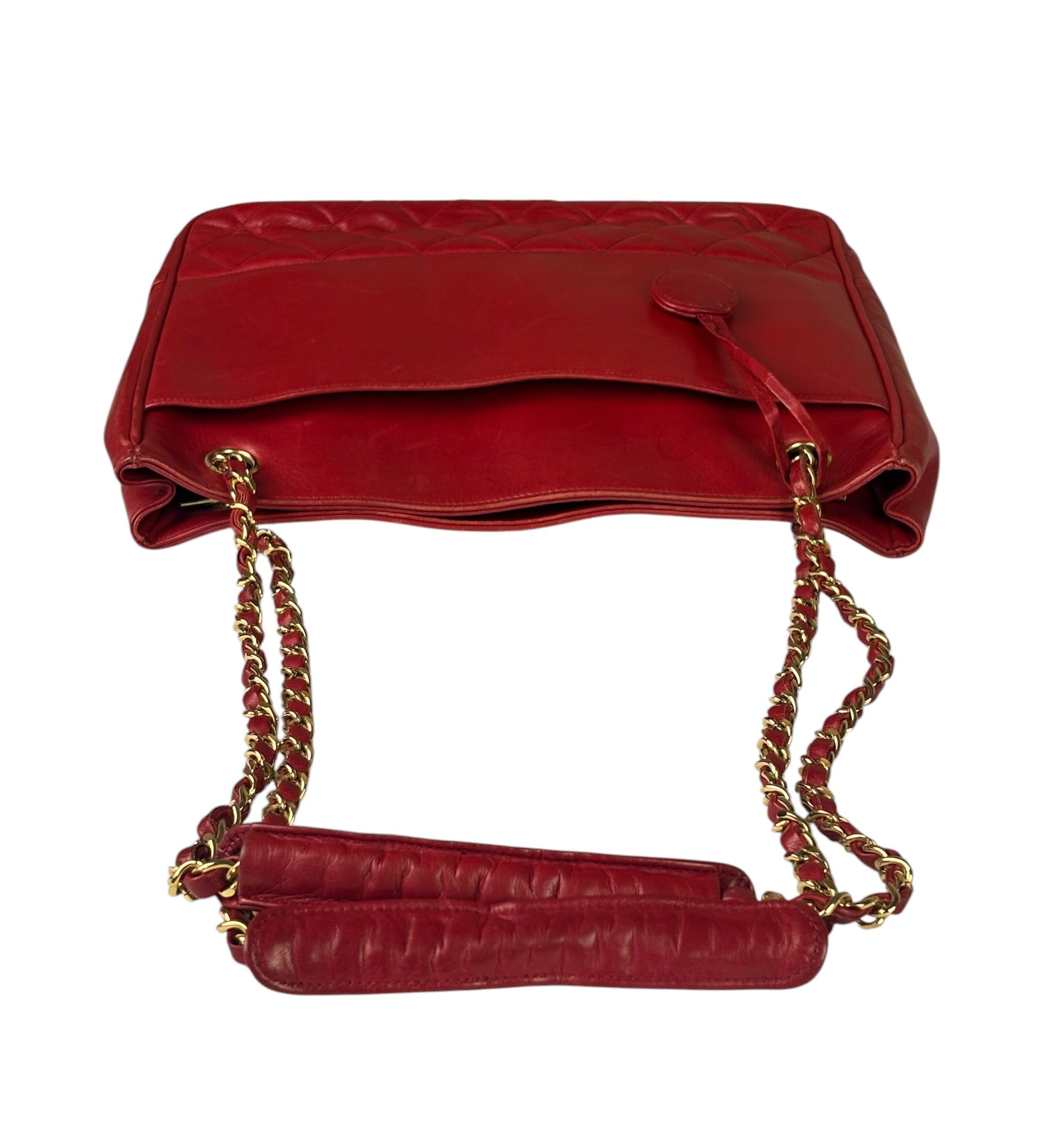 Chanel Red Quilted Lambskin Chain Tote Bag 1990