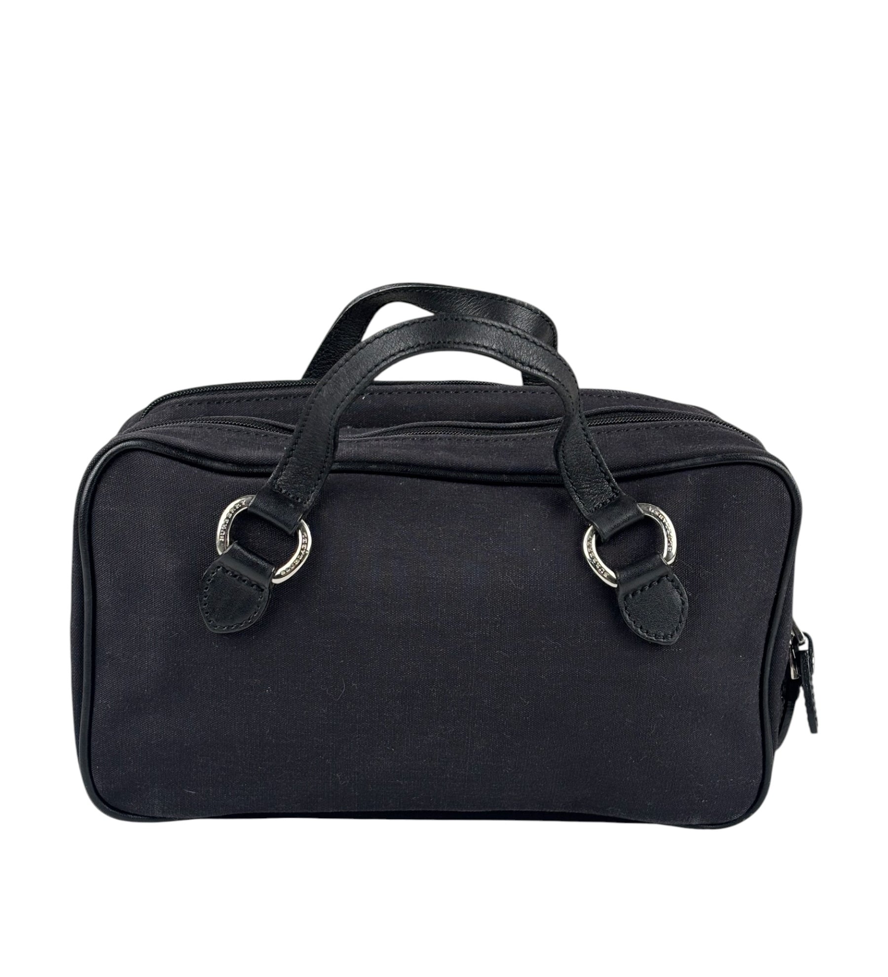 Burberry Black Leather Trim Canvas Pouch Bag