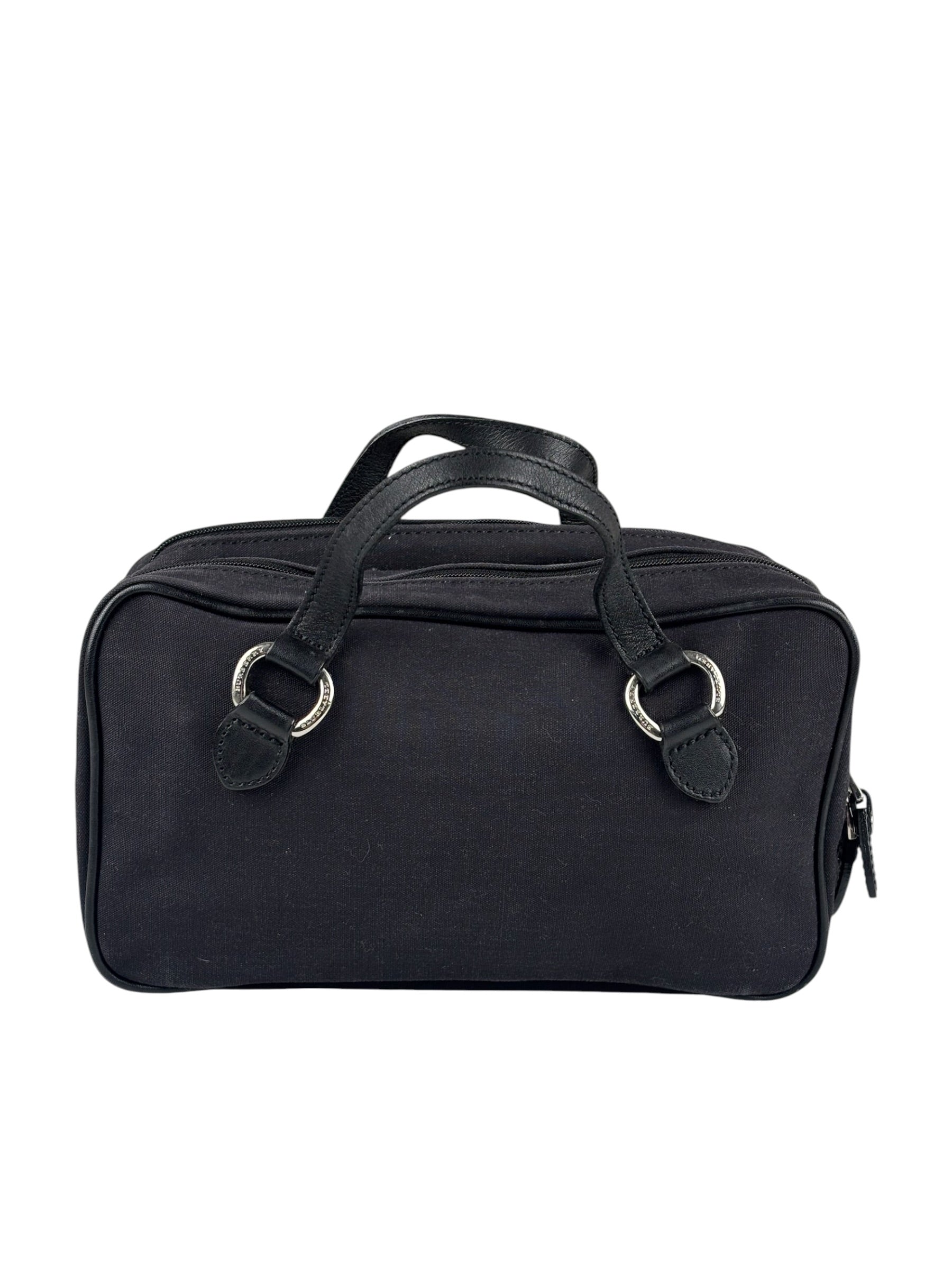 Burberry Black Leather Trim Canvas Pouch Bag