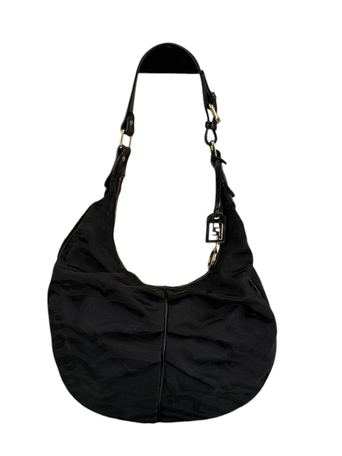 Fendi Black Leather Trim Zebra Print Oyster Hobo Bag