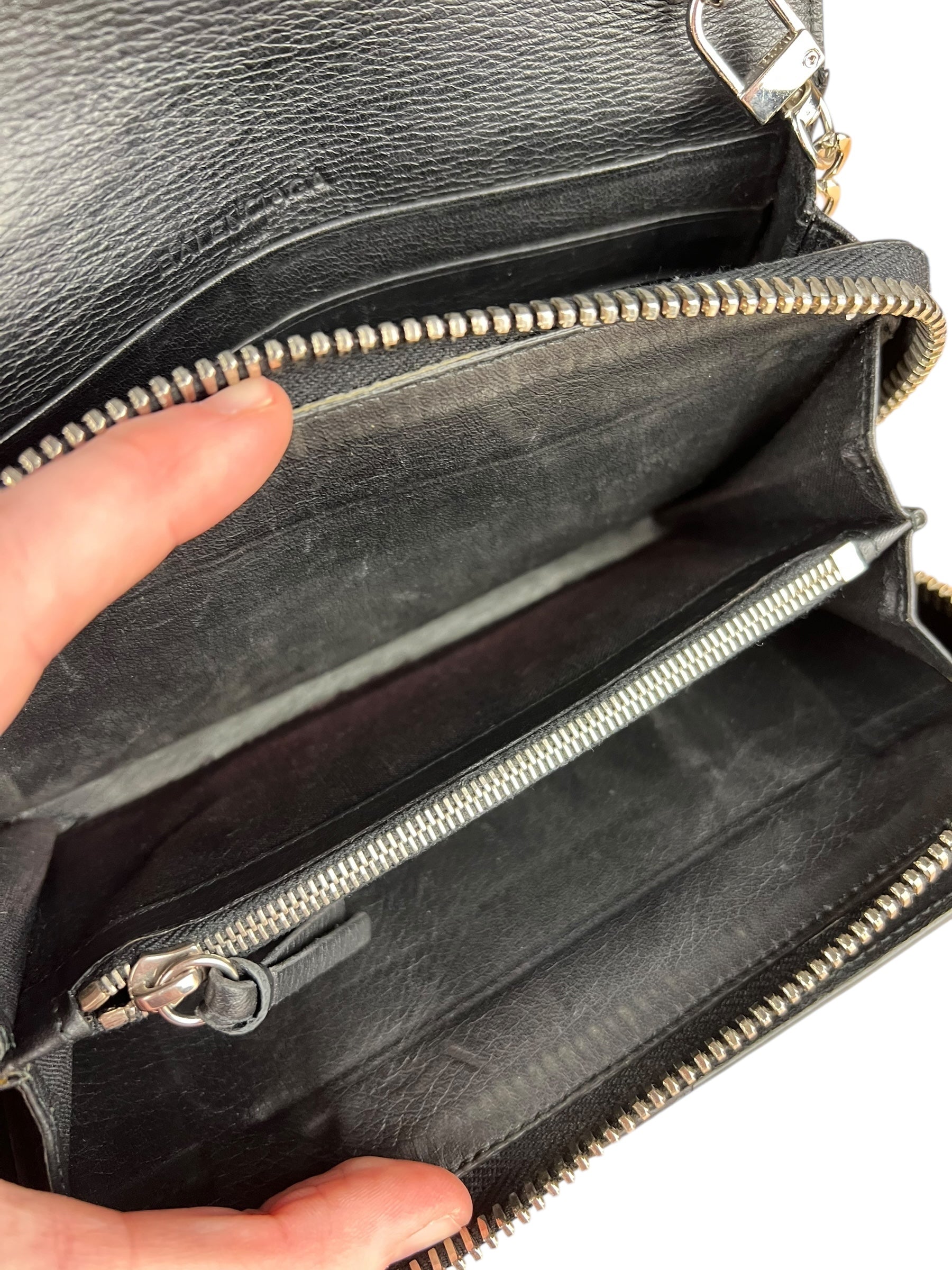 Balenciaga Black Leather Flap Wallet on Chain Bag