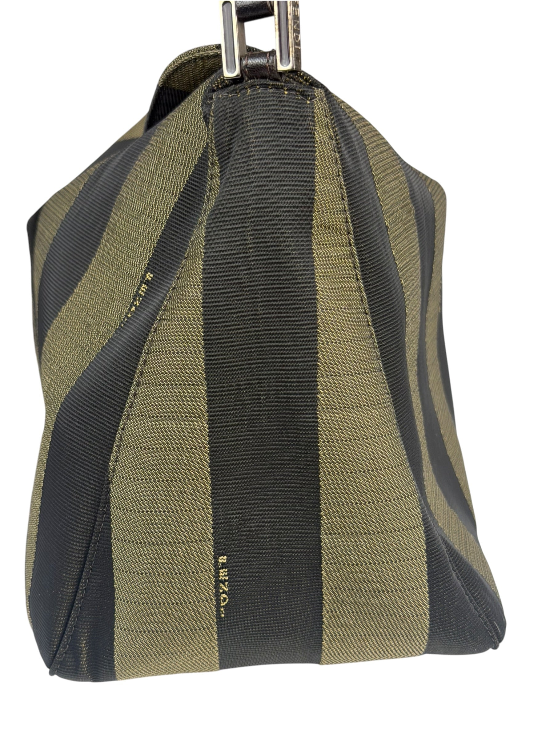 Fendi Green/Black Leather Trim Pequin Stripe Hobo Bag