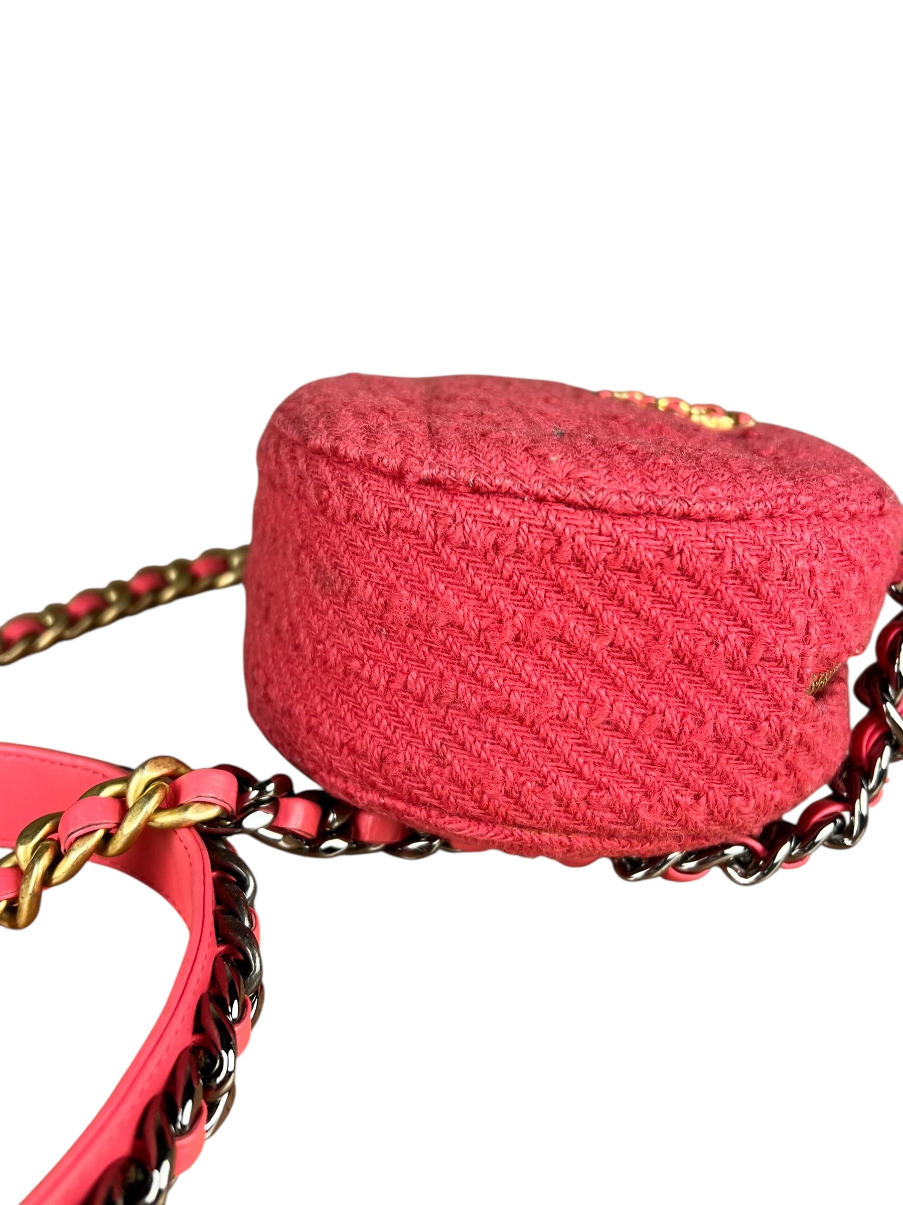 Chanel 19 Round Pink Tweed Chain Shoulder Bag