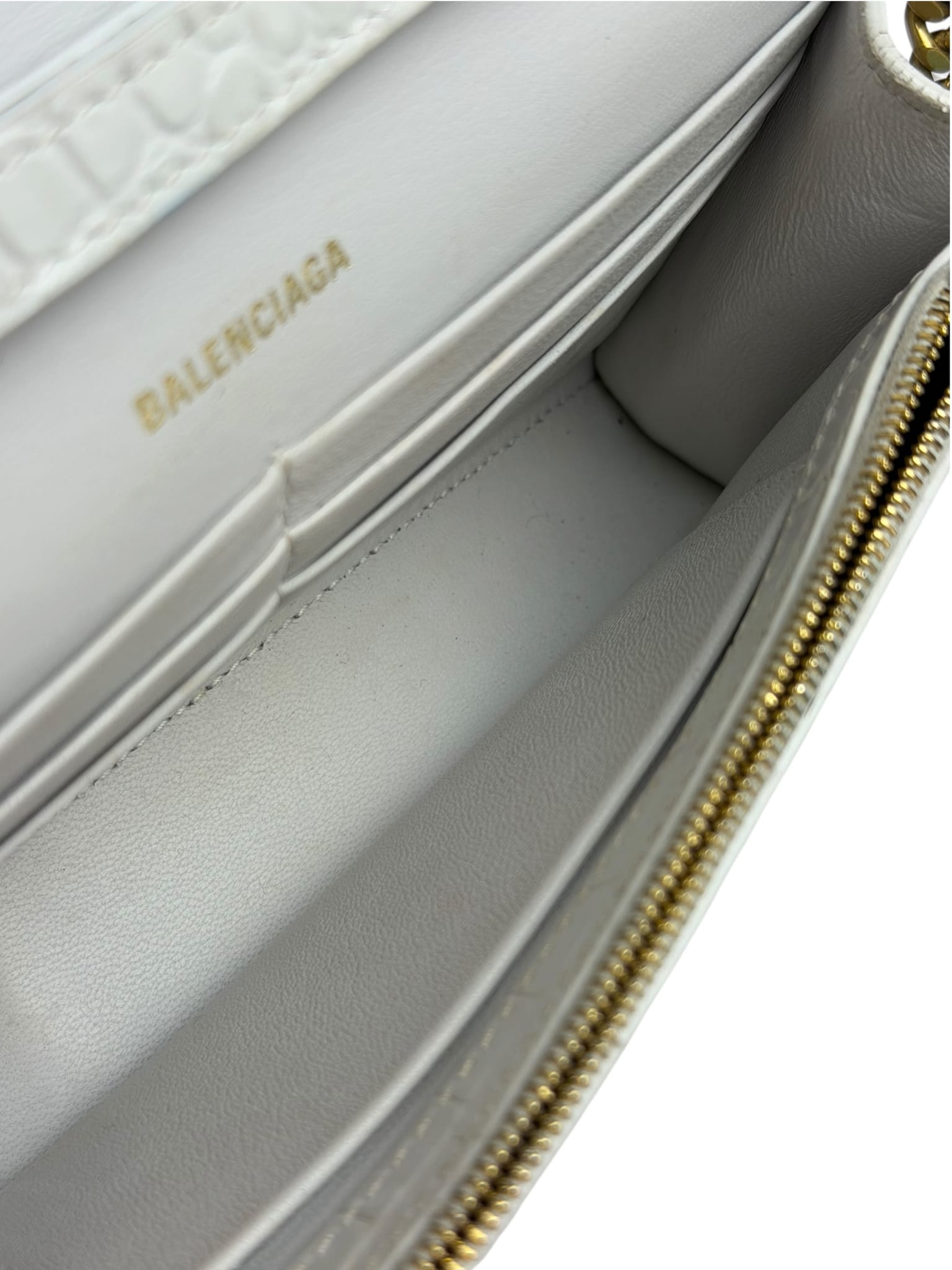 Balenciaga White Crocodile Embossed Hourglass Wallet On Chain
