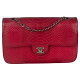 Chanel Classic Double Flap Python Bag Pink 2014