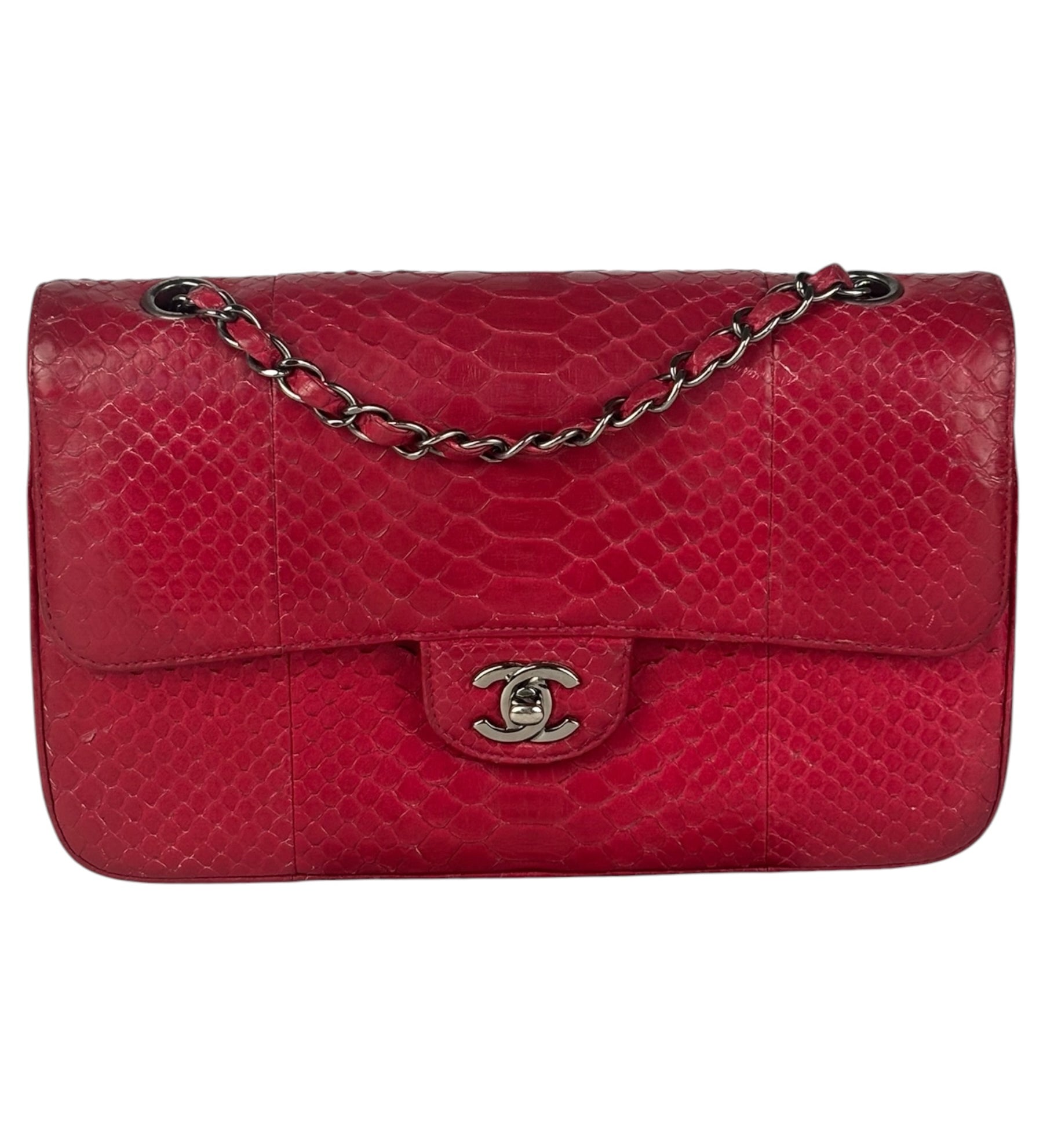 Chanel Classic Double Flap Python Bag Pink 2014