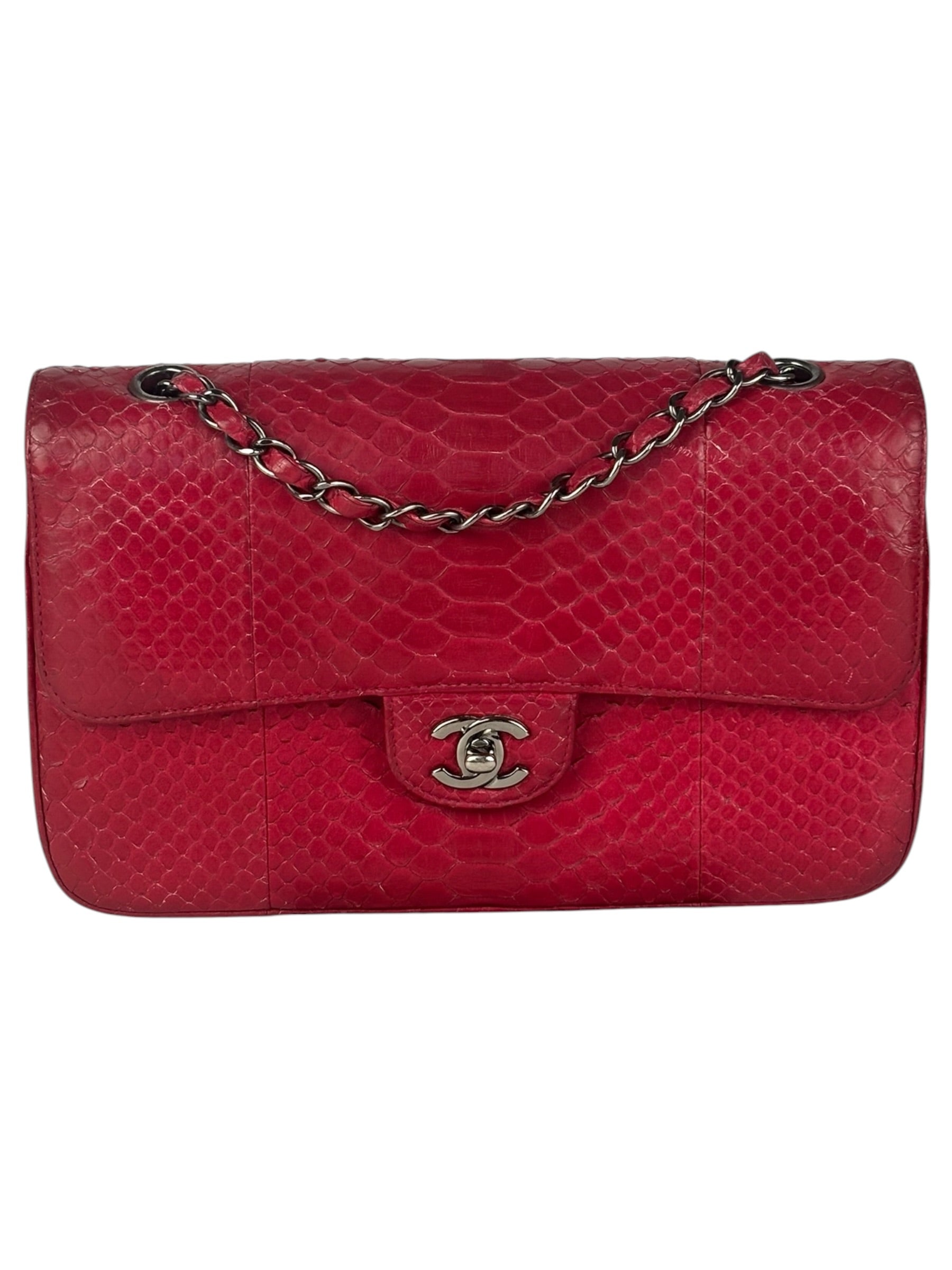 Chanel Classic Double Flap Python Bag Pink 2014