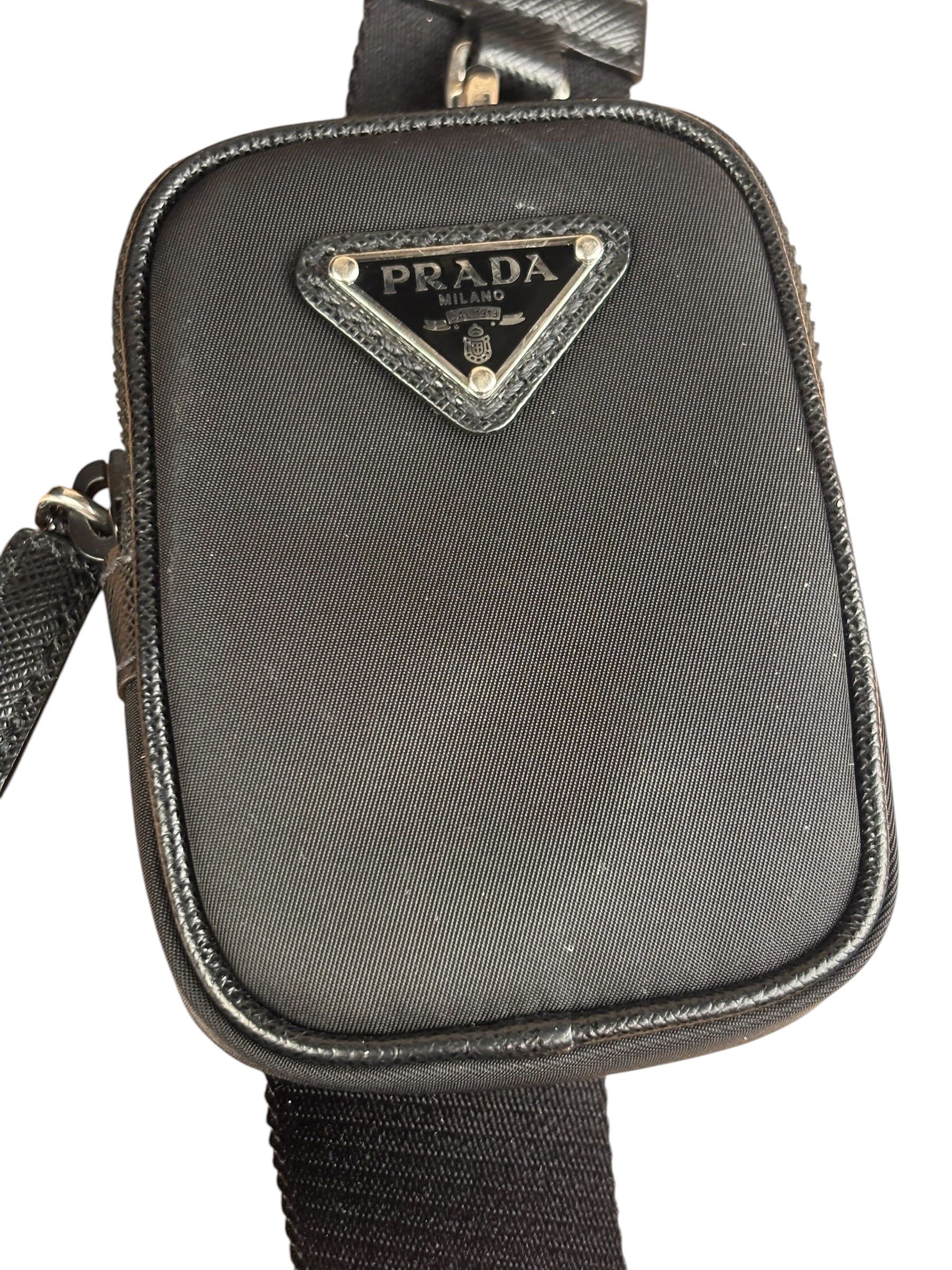 Prada Black Re-Nylon Saffiano Leather Crossbody Bag