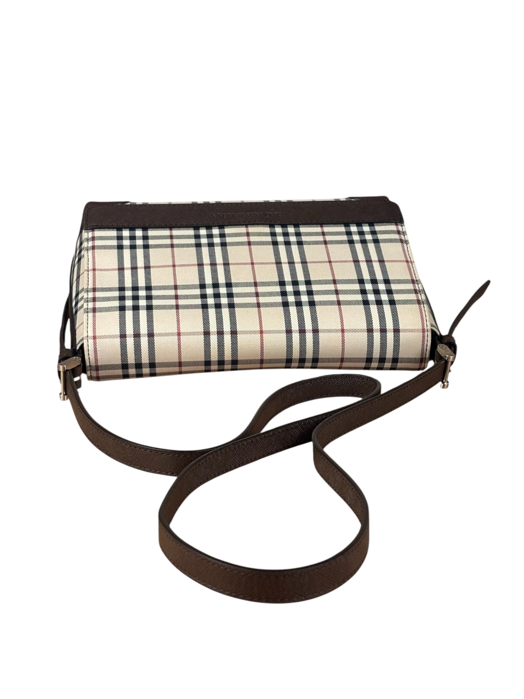 Burberry Vintage Leather Trim House Check Crossbody Flap Bag