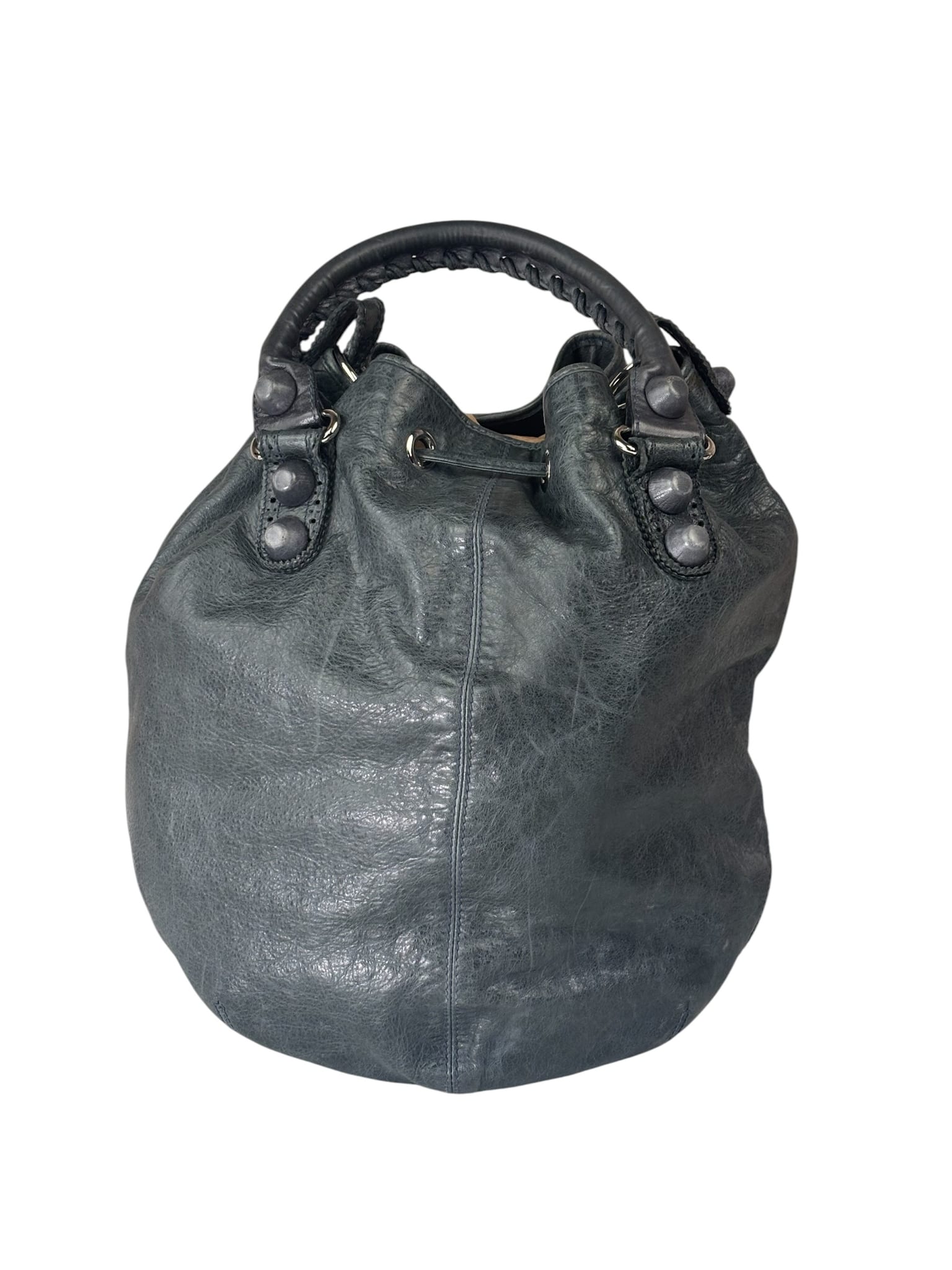 Balenciaga Grey Lambskin Giant Brogues Pompom Two-Way Bag