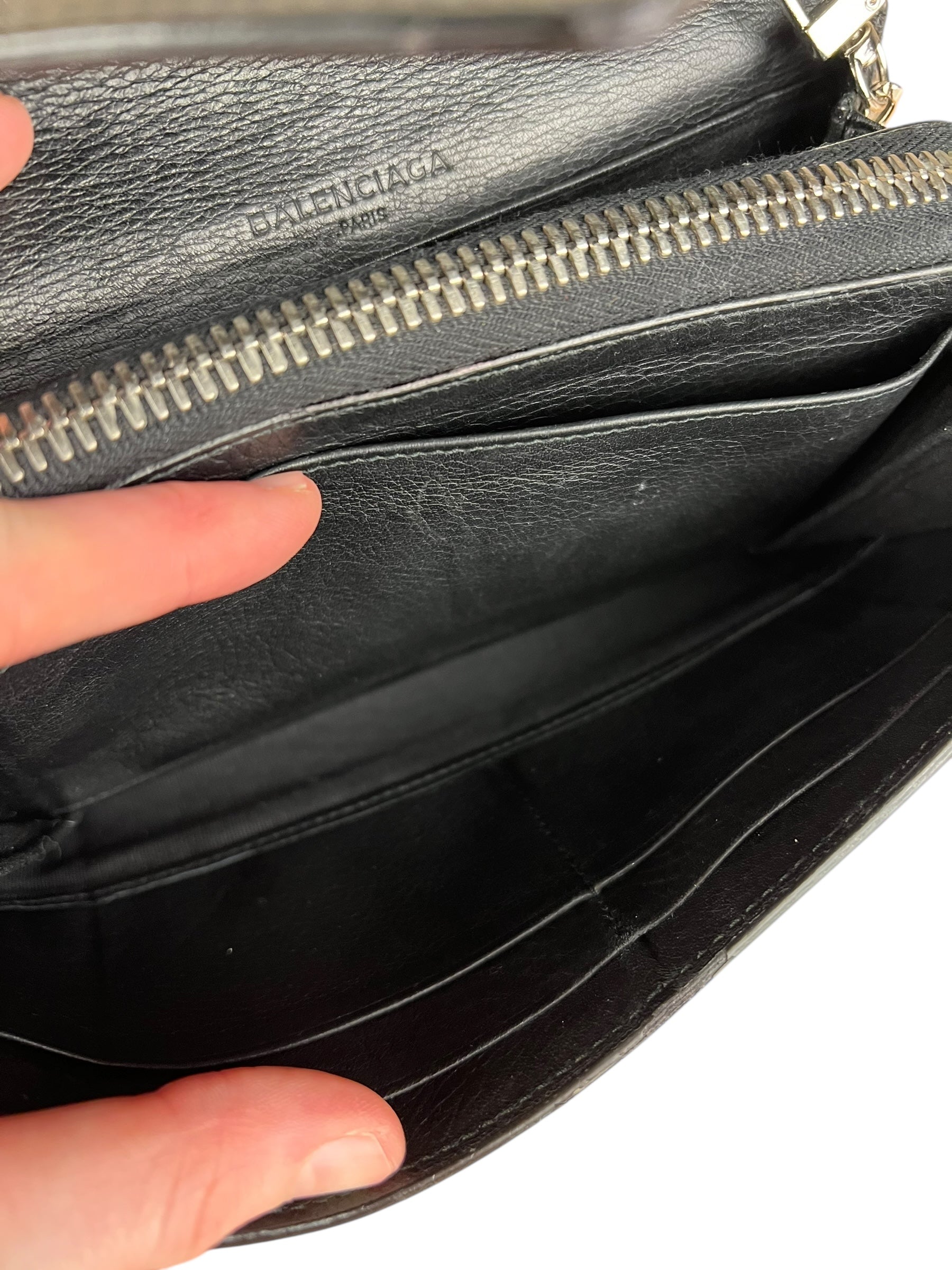 Balenciaga Black Leather Flap Wallet on Chain Bag