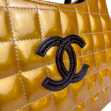 Chanel Mustard Yellow Patent Leather Chocolate Bar Hobo Bag 2002