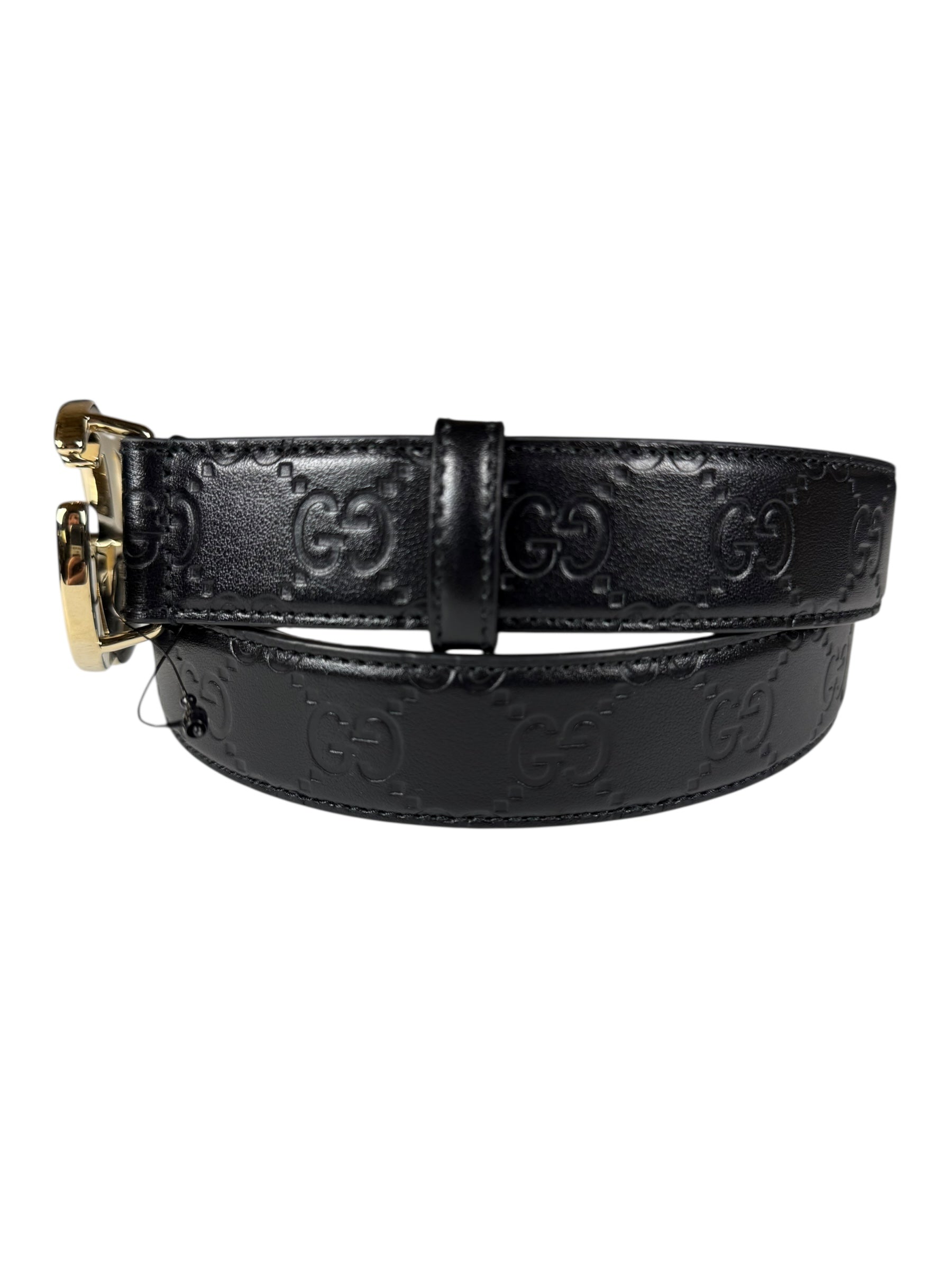 Gucci Black Monogram GG Buckle Belt