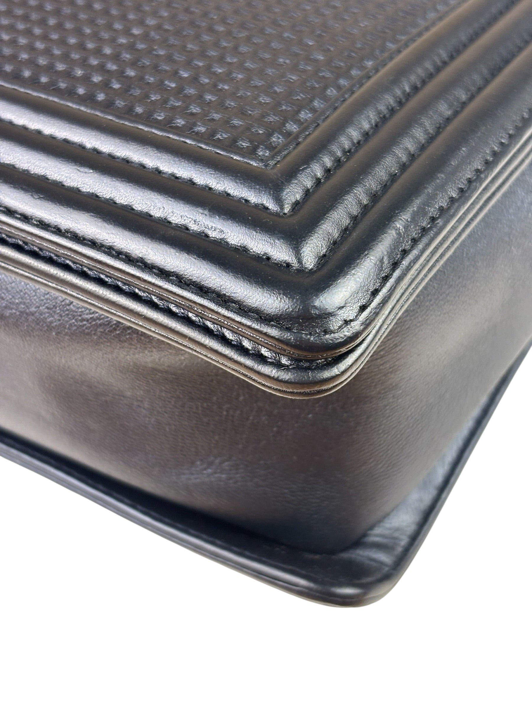 Chanel Navy Lambskin Cube Embossed XL Boy Flap 2013