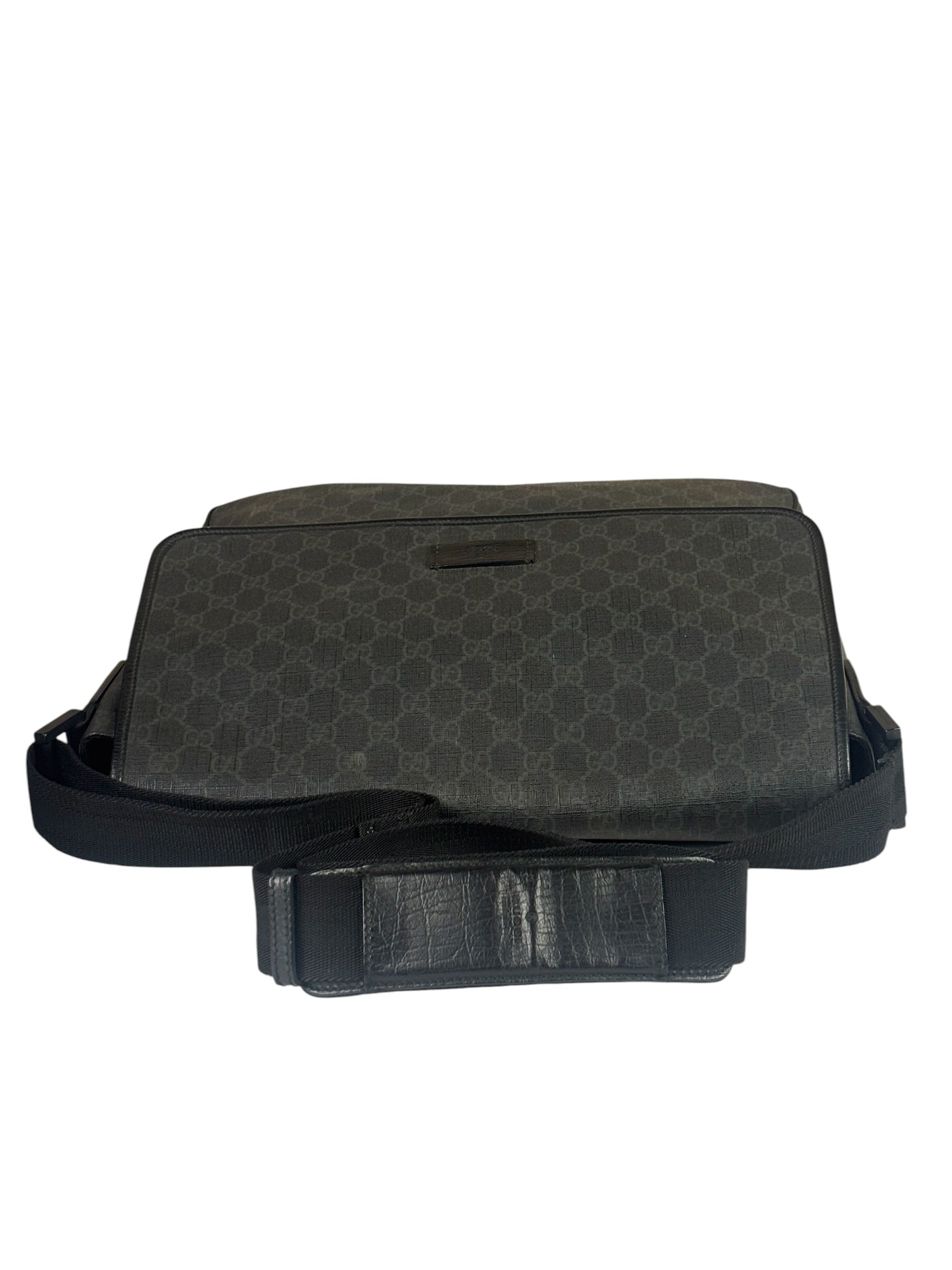 Gucci Grey/Black Leather GG Supreme Messenger Bag
