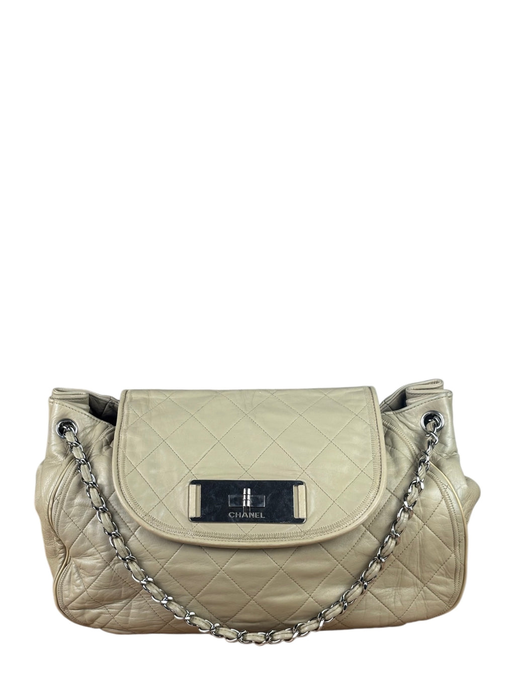 Chanel Beige Quilted Leather East West Accordion Flap Bag 2008