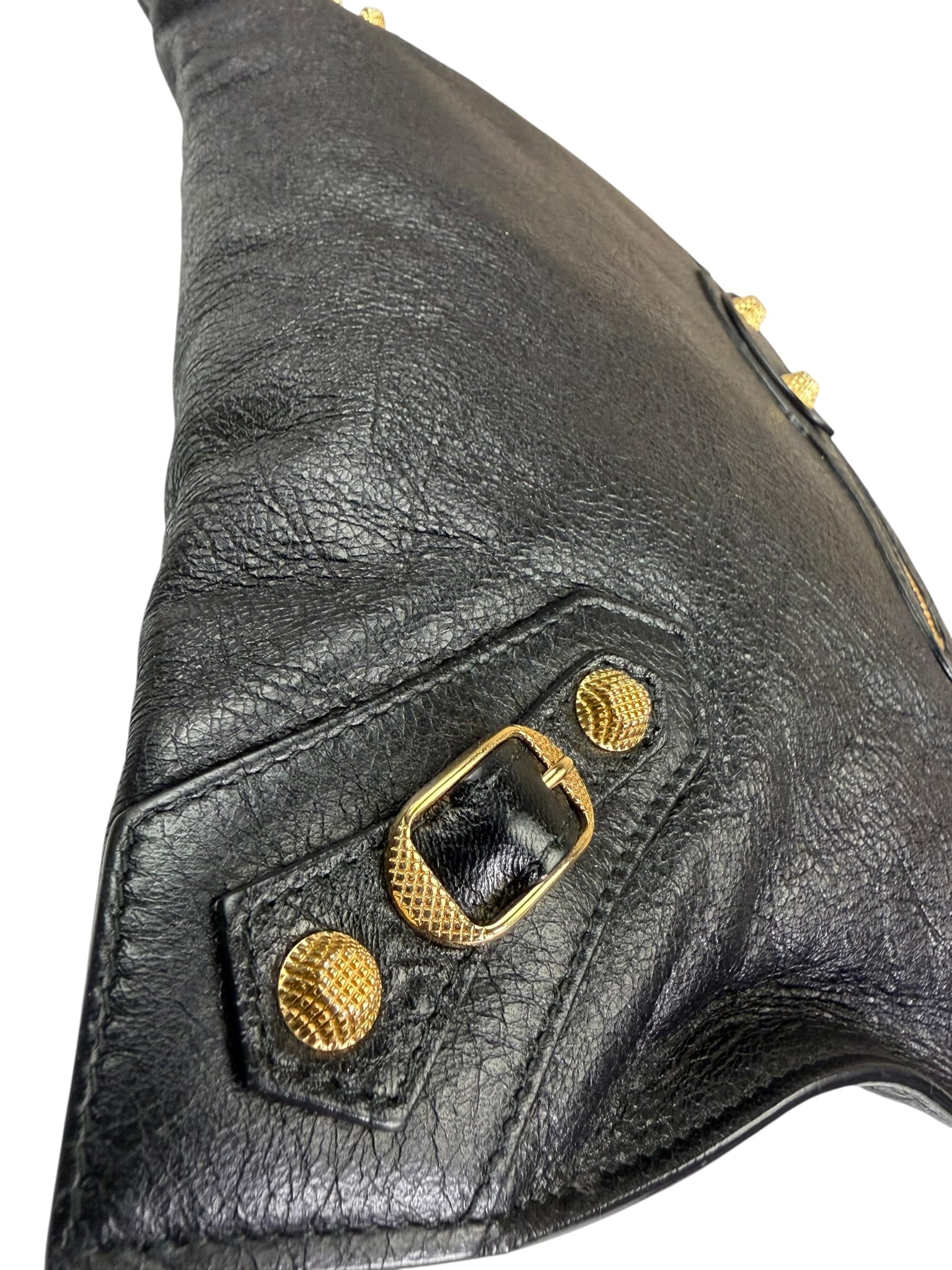 Balenciaga Black Lambskin Motocross Giant 12 Zip Around Flap Clutch