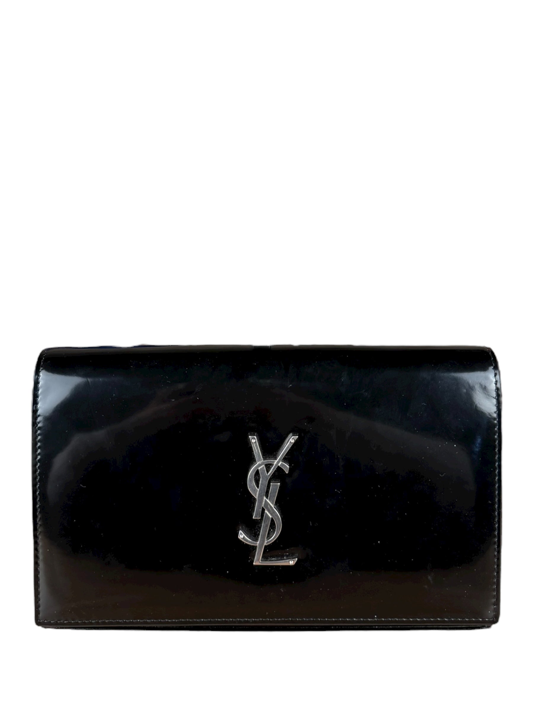 Saint Laurent Cassandre Leather Wallet on Chain Bag Black