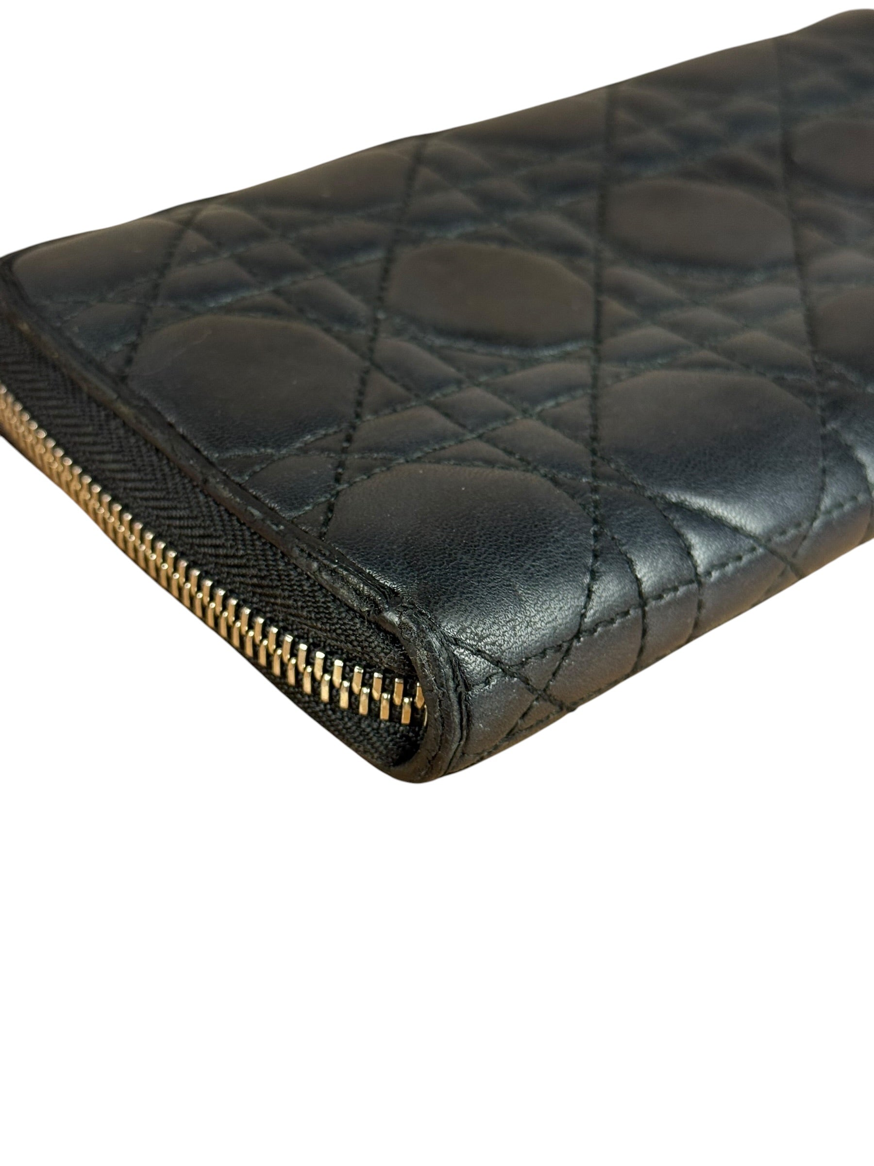 Christian Dior Vintage Black Quilted Leather Zippy Wallet